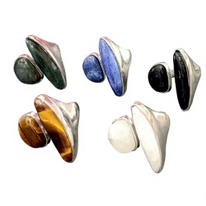 Bagues en laiton plaqué or, style bohème, avec pierres précieuses, motif géométrique, unisexe, cadeau, bijoux, prix d'usine en gros - Product Image 1