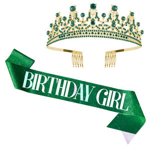 誕生日の女王様用サッシュとティアラ、女性用クリスタルティアラとサッシュキット、女の子用ラインストーンクラウン（コーム付き）、グリッターヘアアクセサリー - Product Image 3