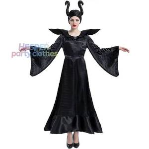 Disfraz de Halloween para Mujer HP, Vestido Largo Negro de Lujo, Disfraz de Reina Malvada, Bruja, Demonio, con Tocado de Cuerno, Coldker - Product Image 1