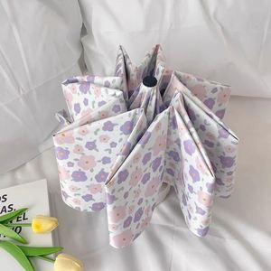 Parapluie Automatique Pliant 3 Volets Anti-UV UPF50 à Imprimé Floral Violet, Double Usage Pluie et Soleil, pour Femmes, Fabrication OEM en Gros - Product Image 4