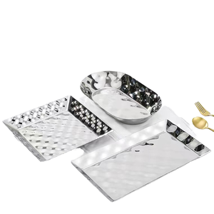 Assiette rectangulaire en acier inoxydable 304 - Assiette en métal écologique pour les fêtes, style américain, technique pigmentée - Product Image 1