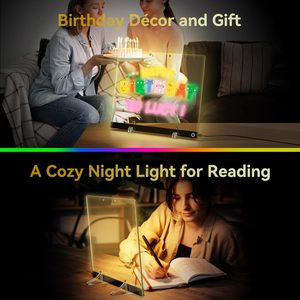 Tableau LED effaçable pour enfants 30*20cm, lumière de nuit en acrylique, tableau créatif pour dessin et messages pour enfants, lumière aux couleurs arc-en-ciel - Product Image 4