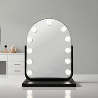 Modern Arch Vanity Mirror LED Display Screen Adjustable Brightness Touch Switch Freestanding Metal Glass Construction Makeup