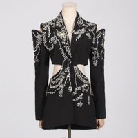 Manteau de mode pour femme, style vintage irrégulier, à manches longues, unique, luxueux, décontracté, orné de perles et de strass, collection automne-hiver