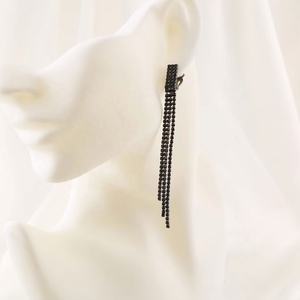 Pendientes Largos de Aleación de Cobre Negro Clásico con Forma de Flor y Circonita Plateada con Borlas Largas para Accesorios de Vestido de Novia para Mujer - Product Image 4