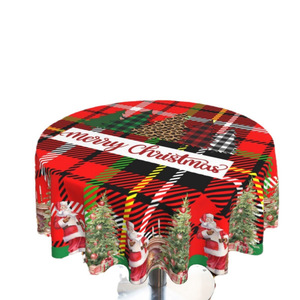 Kapalı ve açık ev festivali dekor masa ayarları için noel baba tasarımları içeren 150cm noel tema yuvarlak masa örtüsü - Product Image 5