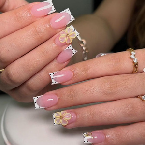 Nouveauté pour le commerce extérieur : <span class=keywords><strong>Faux</strong></span> <span class=keywords><strong>ongles</strong></span> à porter, style boutique, motif pois français, couleur nude, avec fleurs en résine époxy, pour manucure chinoise. - Product Image 1