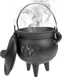 <span class=keywords><strong>Caldero</strong></span> de Hierro Fundido PENTAGRAM con Tapa, Quemador de Incienso y Carbón, <span class=keywords><strong>Caldero</strong></span> con Asa de Acabado Negro para Uso Religioso - Product Image 1