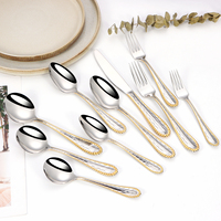 Magnifique ensemble de couverts en or fondu, service de traiteur de mariage, couverts en acier inoxydable 18-10 pour hôtels et restaurants