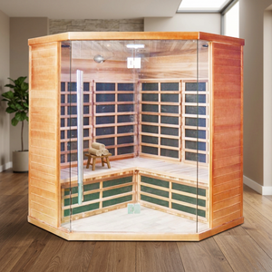 Manufacturer Direct Sale Indoor Wood Sauna 4 People Cabin Corner Far Infrared Carbon Sauna Room Low EMF - Product Image 1