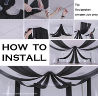 Cortinas de Techo Negras de 4 Paneles al por Mayor, sin Arrugas, con Bolsillo para Varilla, para Decoración de Bodas, Fiestas, Eventos y Escenarios