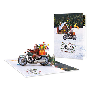 Carte de vœux créative pliée 3D pop-up Père Noël à moto, en papier, pour cadeaux et artisanat, personnalisable, vente en gros - Product Image 5