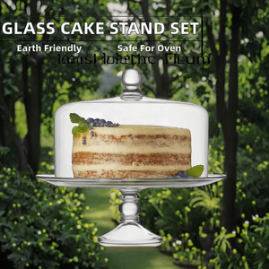 Sunyo 8 Inch 10 Inch Wholesale High Quality Handcrafted Clear Glass Eco-Friendly Oven Safe Wedding <b>Cake</b> <b>Stand</b> and Cover - Product Image 2