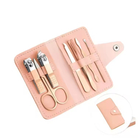 Ensemble de soins manucure-pédicure de luxe 7-en-1 JM, best-seller, coupe-ongles, lime à ongles, ciseaux en acier carbone avec étui en PU