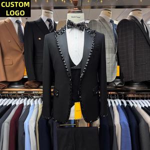 Herren anzug Custom LOGO 3 Stück Homme Blazer Slim Fit Hand genähte schwarze <span class=keywords><strong>Prom</strong></span> Smoking Anzüge Luxus für Männer Hochzeit - Product Image 6