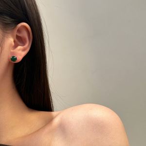 Boucles d'oreilles clous en argent S925 Dylam Elegance Design, forme cercle, jade vert, pour accessoires de tenue quotidienne - Product Image 2
