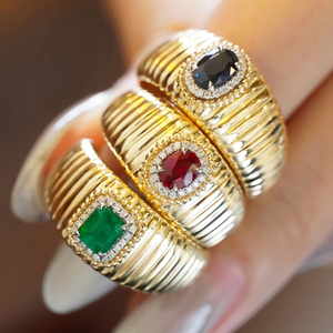 Anello Vintage in oro giallo 18k fatto a mano 0,55 ct naturale rubino smeraldo zaffiro 0,05 ct diamante naturale gioielli da sposa di fascia alta per - Product Image 5