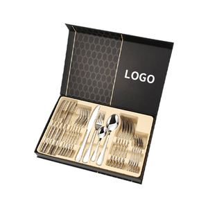 Ensemble de couverts de haute qualité en acier inoxydable, 24 pièces, ensemble de couverts de luxe en acier inoxydable pour mariage avec boîte - Product Image 3