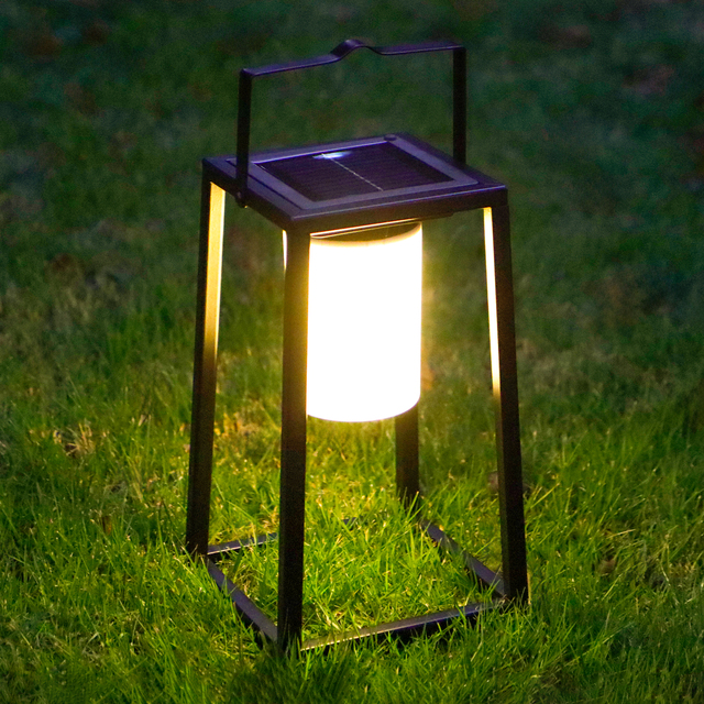 Portable Square Iron Solar Rechargeable Waterproof LED Lantern for Outdoor Camping Garden Use & Hanging