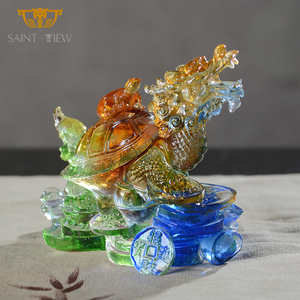 Colored Glazed Liuli Fengshui Dragon Turtle <strong>Mother</strong> and <strong>Son</strong> Tortoise Feng Shui Decoration Wholesale - Product Image 2