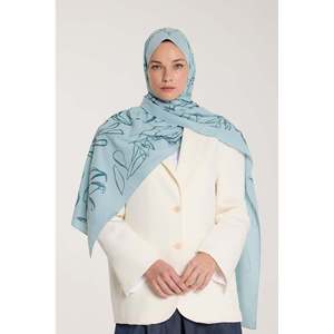 Pure Tone Silk Hijab <b>Square</b> Leaf Pattern Aqua Green Lightweight Women's <b>Scarf</b> Digital Printing - Product Image 3