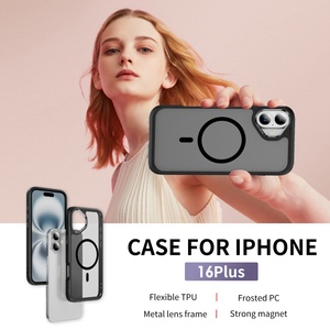 Coque de téléphone givrée translucide pour <span class=keywords><strong>iPhone</strong></span> 17 Air 16 Pro Max 15 14 13 <span class=keywords><strong>12</strong></span> Plus 11, en TPU+PC, mate, magnétique, compatible avec la recharge sans fil - Product Image 3