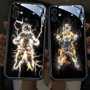 Anime karikatür Goku Vegetto çağrı flaş gece parlayan LED temperli cam telefon kılıfı iPhone 13 12 11 Pro Max XR 6 7 8 artı