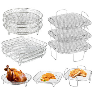 304 Stainless Steel Round and Square Mesh Rack Oven Accessories <b>BBQ</b> Rack Three-Layer Air Fryer Accessories - Product Image 1