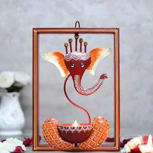 Spiritual Metal Ganesh Ji Wall <b>Hanging</b> <b>Tealight</b> Candle <b>Holder</b> for Pooja Room Diwali and Religious Home Decoration - Product Image 3