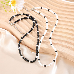 Korean Style Bohemian Seed Bead Necklace Women Rice <b>Pearls</b> Geometric Fashion <b>Choker</b> Black White Color Spring 2022 - Product Image 2