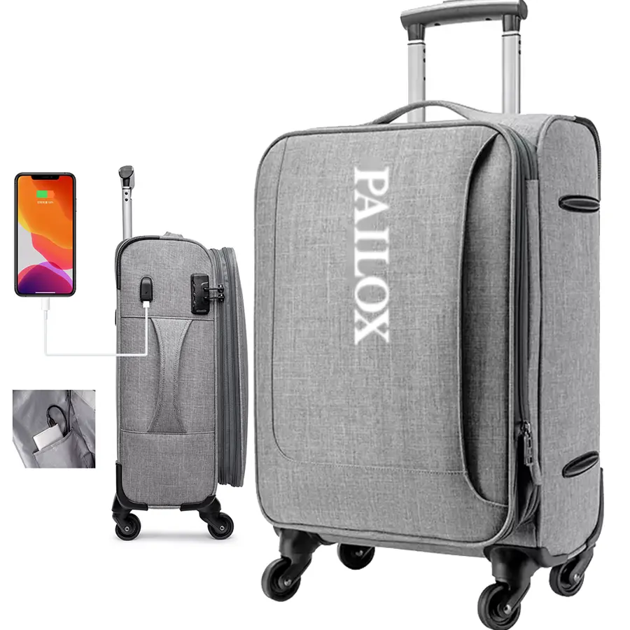 Customized Nylon travel trolley bag carry on luggage with spinner soft suitcase sets Oxford travel bag EVA LUGGAGE