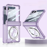Support rotatif magnétique avec charnière à coussin d'air, coque de téléphone transparente antichoc pour Samsung Z Flip 8/7/6/5