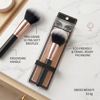 Kuas Bedak Tabur Bulu Sintetis OEM Cross Border, Gagang Kayu, Kemasan Tunggal untuk Rias Wajah, Foundation, Concealer, Halo
