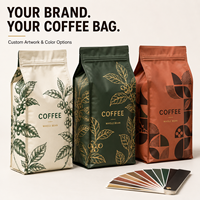 Sacs à café à fond plat imprimés en héliogravure, tailles personnalisées, avec valve et fermeture éclair, pochettes verticales pour l'emballage du café et des aliments pour animaux de compagnie