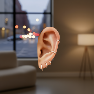 Orecchini a Cerchio Placcati in Oro Rosa con Cristalli e Strass, Design Trendy in Lega Unisex, Diametro Interno 7mm - Product Image 2