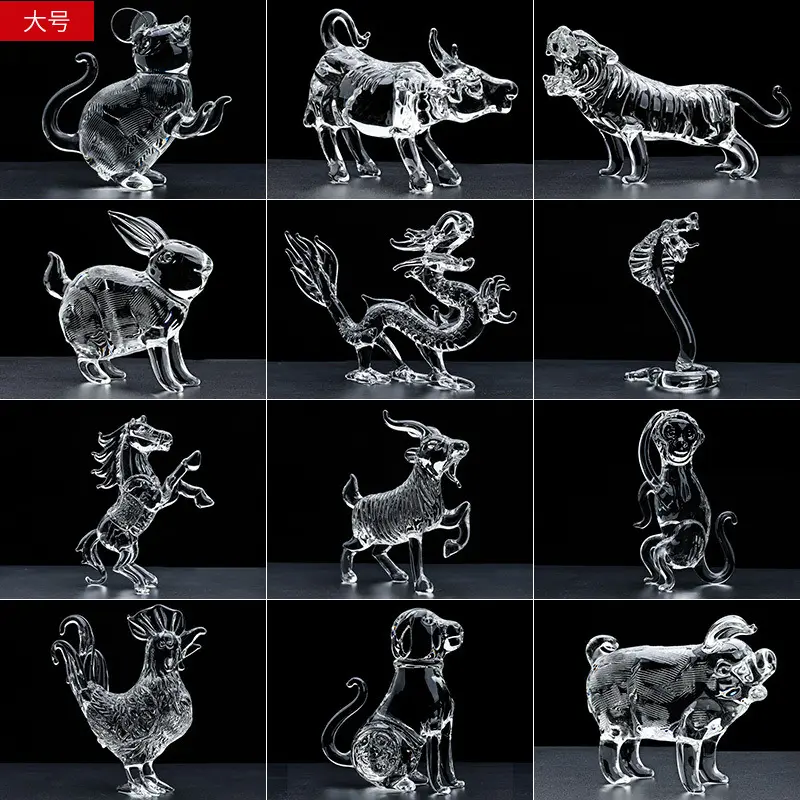 Ornamen Hewan Kristal Zodiak 2022, Kerajinan Kaca Zodiak Cina untuk Dekorasi Fengshui