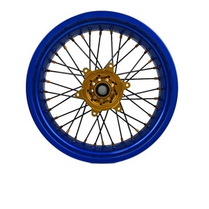 Ensemble de roues <span class=keywords><strong>Supermoto</strong></span> 17 16 EXC <span class=keywords><strong>SXF</strong></span> 125/250/<span class=keywords><strong>350</strong></span>/450 en alliage d'aluminium CNC durable, bleu orange anodisé, couleur personnalisée, Motard Racing - Product Image 2