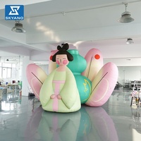 Modèle gonflable personnalisé de fille-lotus de dessin animé pour la publicité et la décoration d'activités en plein air sur les toits de sites touristiques