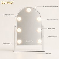 Miroir de maquillage blanc en forme d'arche avec sept ampoules à bulbe et double support inclinable, miroir de vanité LED de table