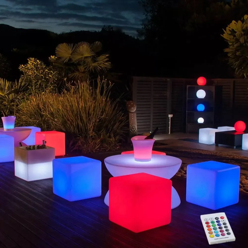 Lumières en forme de cube lumineuses, pour télécommande à distance, à led, couleur changeante, en plastique, rechargeable, idéal pour un bar, une boîte de nuit ou une chaise