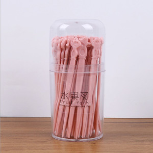 Fruit Fork Set Disposable Plastic Green Pink Party Utensils for Home Restaurant Use - Product Image 3