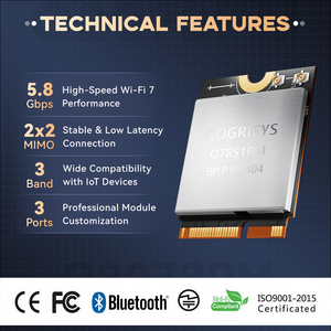 Point d'accès sans fil Wifi 7 IEEE802.11 A/b/g/n/ac/ax/be 2.4g/5g/6g 5800M 320MHz PCIe UART -30~85c pour solutions Wifi CPE - Product Image 4