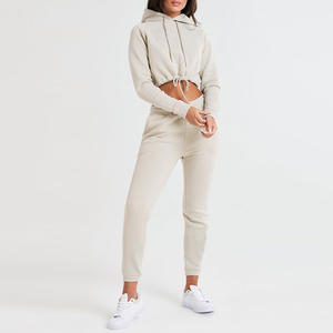 Wholesale Jogger <strong>Pants</strong> Cropped Sweatshirt Sweatpants and Hoodie Set Fashional Sweet Sports Clothing Set for Women - Product Image 2