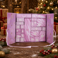 Caja de Calendario de Adviento Rosa de Lujo, Cartón con Materiales Reciclados, Empaque para Perfumes y Cosméticos, 24 Cajones Dobles, Regalo de Navidad