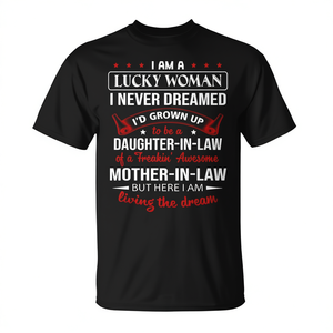 Camiseta Lucky Woman Daughter In Law, color negro, divertido regalo para mujer, para suegra - Product Image 2