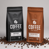 Sac d'emballage pour café à fond plat en feuille mate imprimée sur mesure avec valve et fermeture éclair pour 250 g de grains de café