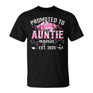 T-shirt floreale Promoted To Auntie Again Est 2025 per futura nonna - Product Image 2