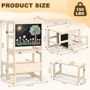 Toddler Kitchen <b>Step</b> <b>Stool</b>, 4-in-1 Foldable Standing Tower with Blackboard, <b>Stool</b> - Product Image 2
