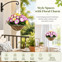 Panier suspendu en paille tressée à la main, motif fleur de l'automne artificielle, multicolore, durable, pour intérieur et extérieur, décoration personnalisée, jardinière florale
