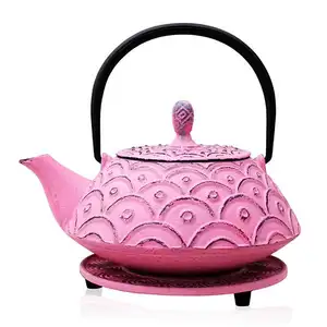 Custom New Color Logo Japanese Kettle Cast Iron Teapot with SS Filter Anti-Scald Hemp Rope Handle